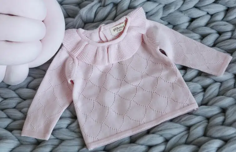 Pink Sweater Детский вязаный пуловер; свитер с оборками для девочек; коллекция года; свитера для маленьких девочек; ажурная трикотажная детская верхняя одежда; Детский свитер - Цвет: Pink Sweater