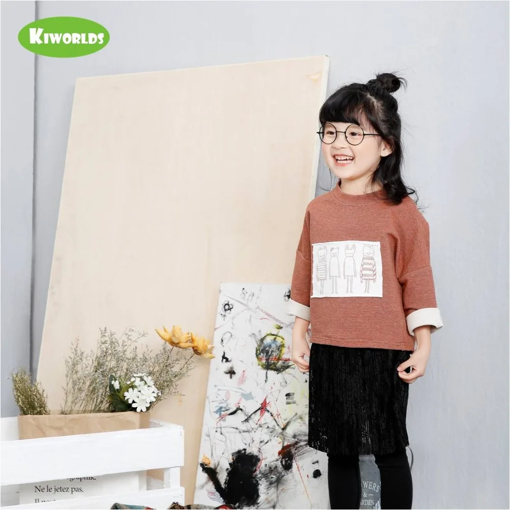 

Spring Brown Stripe Cotton Girls T-shirt,Long Sleeves Tops for Children