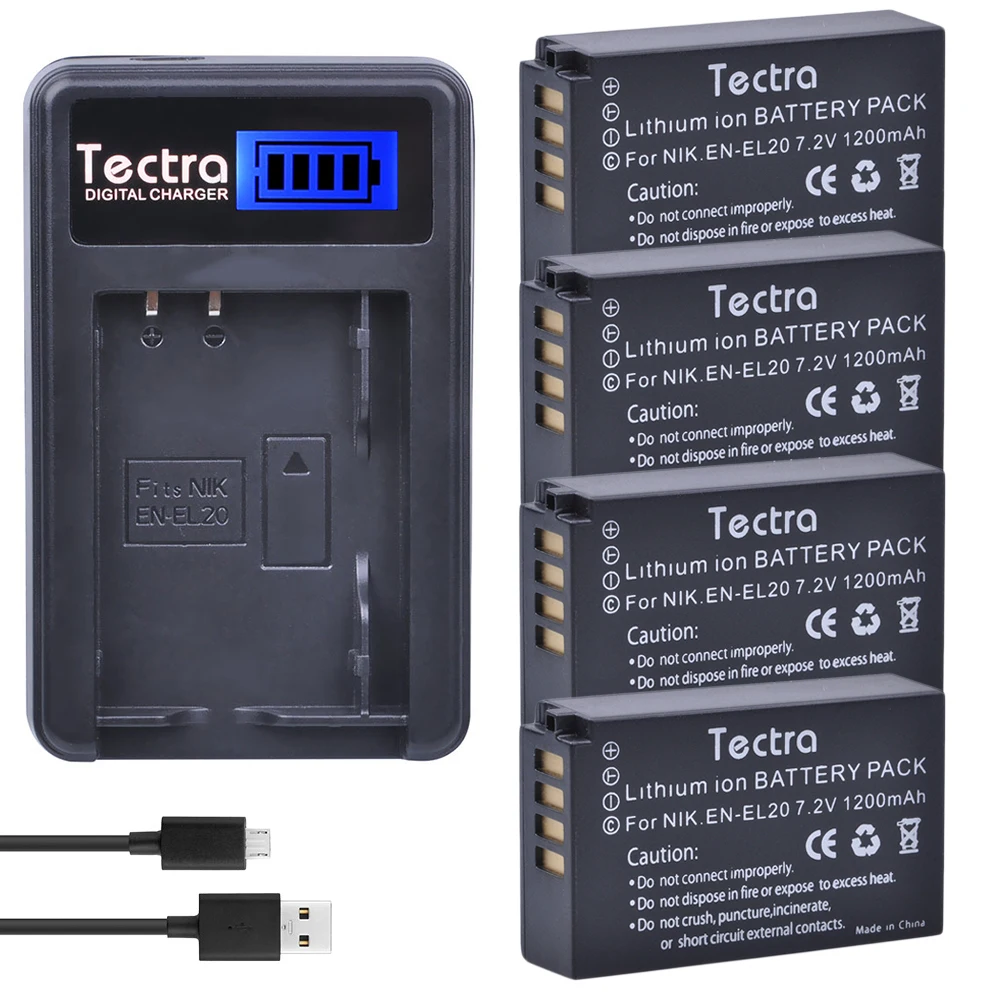 Tectra 4Pcs EN EL20 ENEL20 Bateria + LCD USB зарядное устройство для Nikon Coolpix A 1 AW1 J1 J2 J3 S1 V3 и