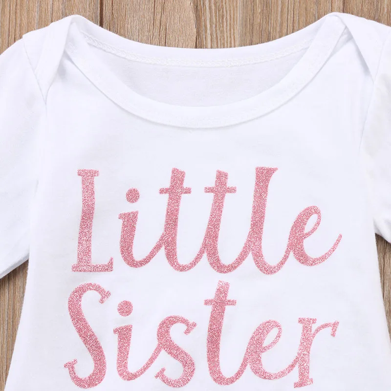 3 шт. Одежда для новорожденных девочек Little Sister с длинными рукавами хлопковый комбинезон Топы Корректирующие+ цветочный штаны, леггинсы повязка на голову детская одежда комплект