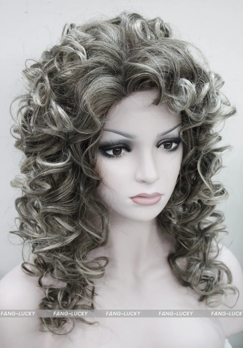 ZCD ГОРЯЧАЯ Бесплатная&gt&gt&gt Отлично Серый Смешанная Средний Длинными Вьющимися