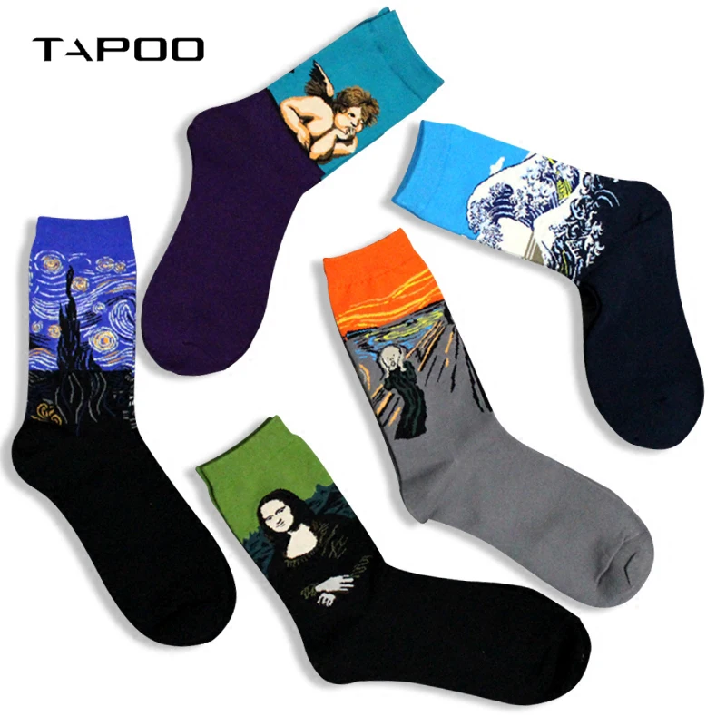 5 пар мужские носки с рисунками из смешного хлопка звездная ночь в трубке для