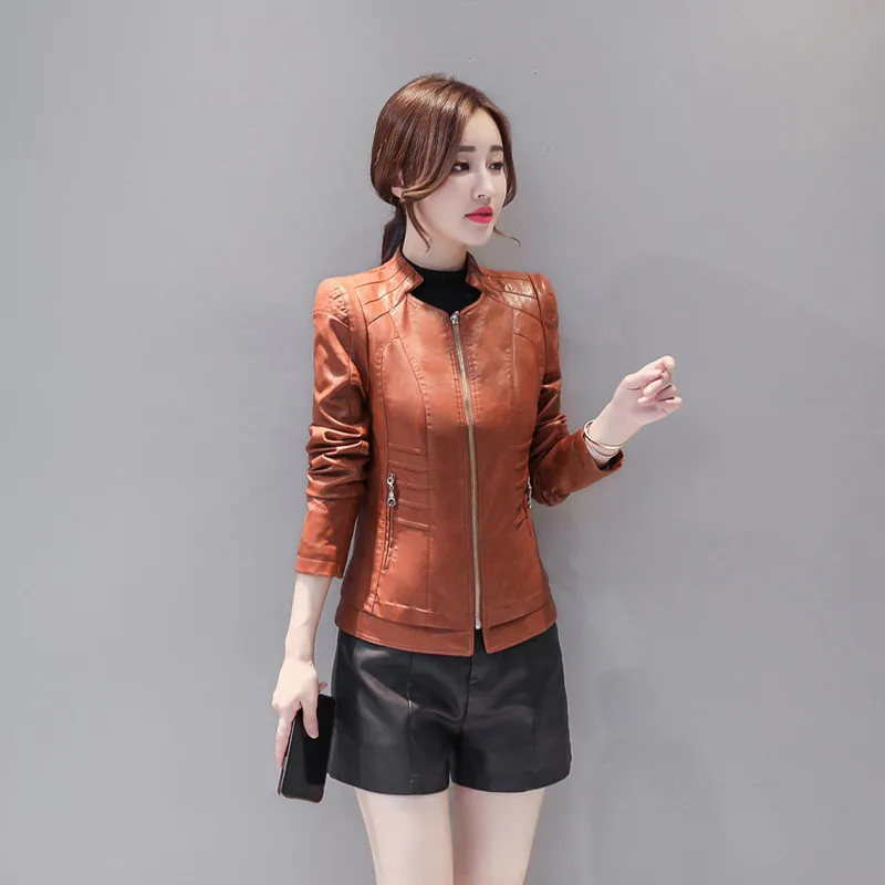 caramel color Новая M-4XL женская кожаная куртка Повседневная зимняя кожаная куртка Женская Плюс Размер Женская искусственная кожа Полиуретан кожаная куртка - Цвет: caramel color