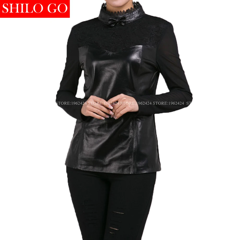 Женская короткая рубашка из овечьей шкуры Черная кружевная винтажная