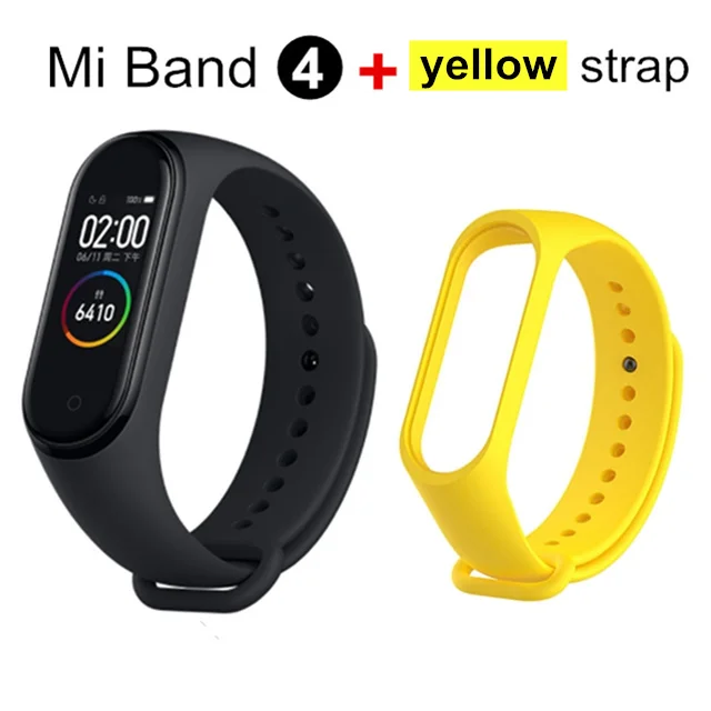 add yellow strap Xiaomi Mi Band 4 смарт-Браслет фитнес-браслет AMOLED цветной сенсорный экран Смарт-браслет пульсометр Bluetooth 5,0 - Цвет: add yellow strap