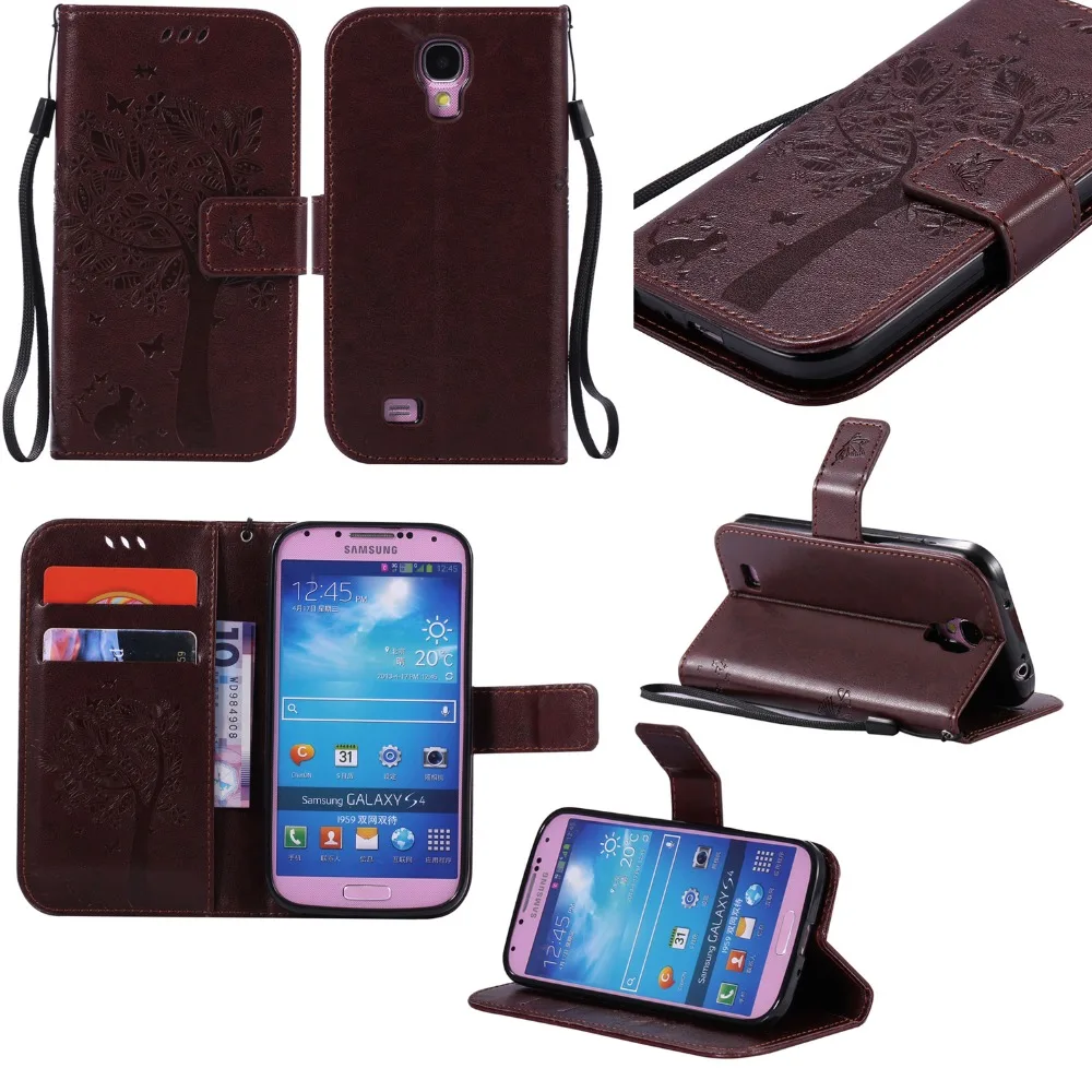 Для coque Samsung S4 чехол для Fundas Galaxy SIV I9500 3D дерево кошка шаблон кошелек Магнит флип