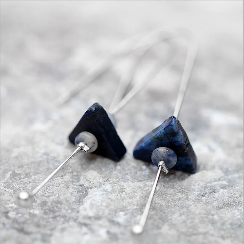 2016 Новый Синий треугольник Камень Серьги Женщины Ювелирные Изделия 1 пара |