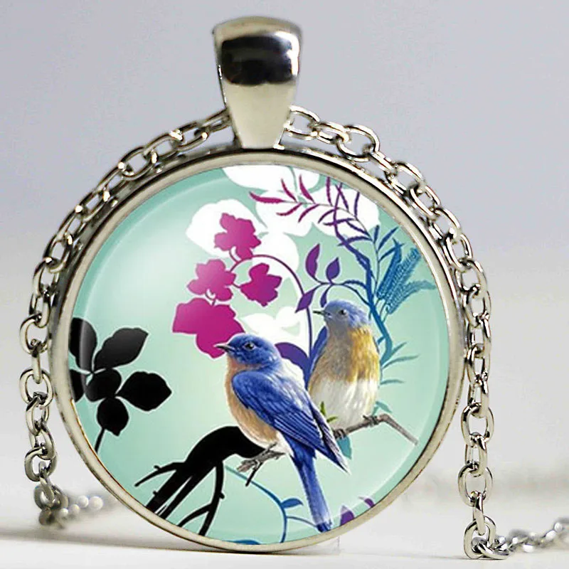 Милые девушки с маленькая птичка Стекло Время камень подвеска Цепочки и ожерелья