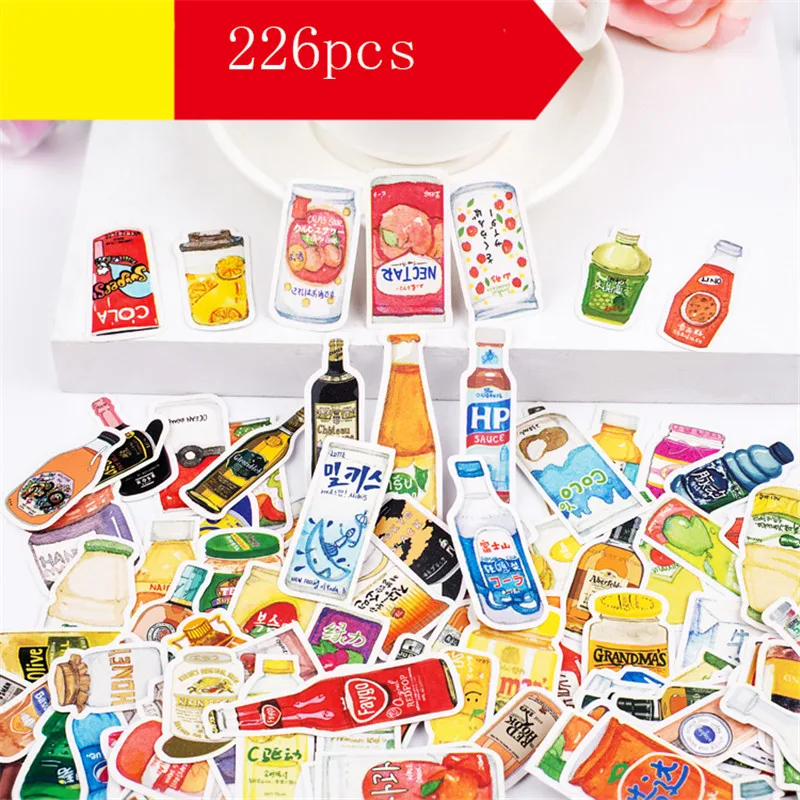 226pcs/packs drinks Stickers scrapbooking planner kids girls notebook cute kawaii beauty DIY handbook sticker decoration | Игрушки и