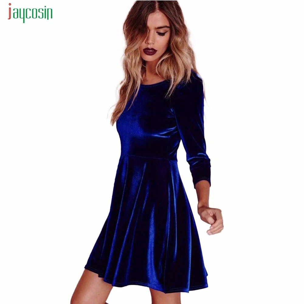 Jaycosin Женская мода круглый вырез бархатные платья Твердые женские корейский