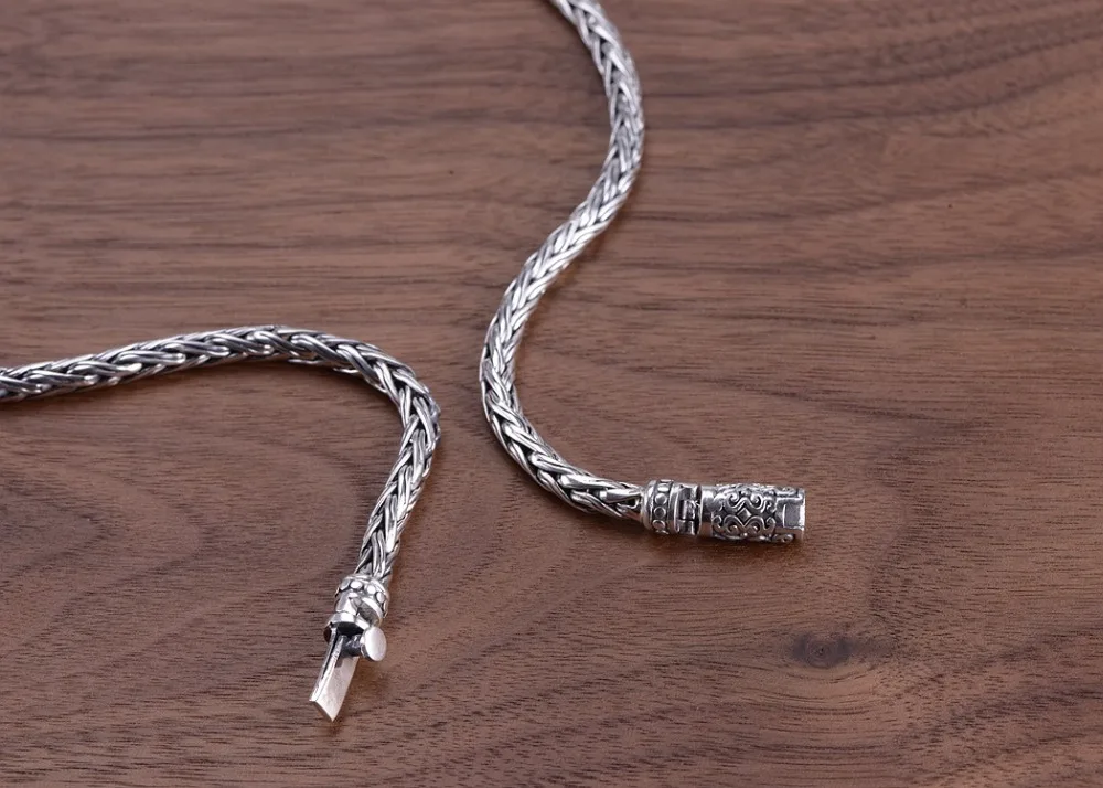Цельное Серебро S925 серебро винтажное ремесло мужское тайское модное серебро плетение пеньковая веревка ожерелье