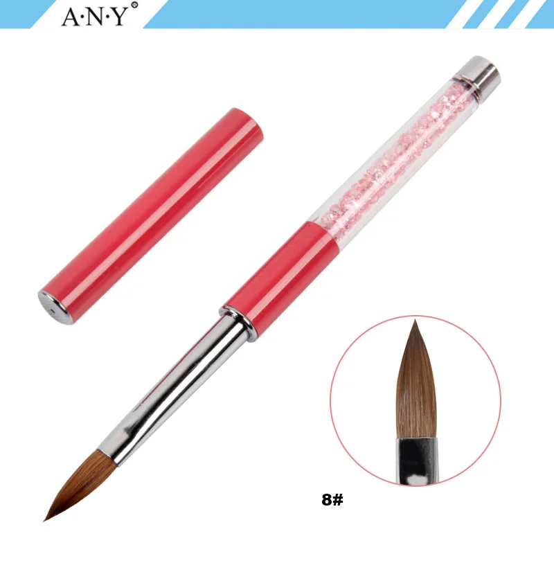Angnya 1 шт. 8#10#12# колинский волос Кисть для ногтей розовые стразы ручка для дизайна ногтей акриловая ручка с кисточкой из полимерного материала для УФ гель-лака Маникюрный Инструмент