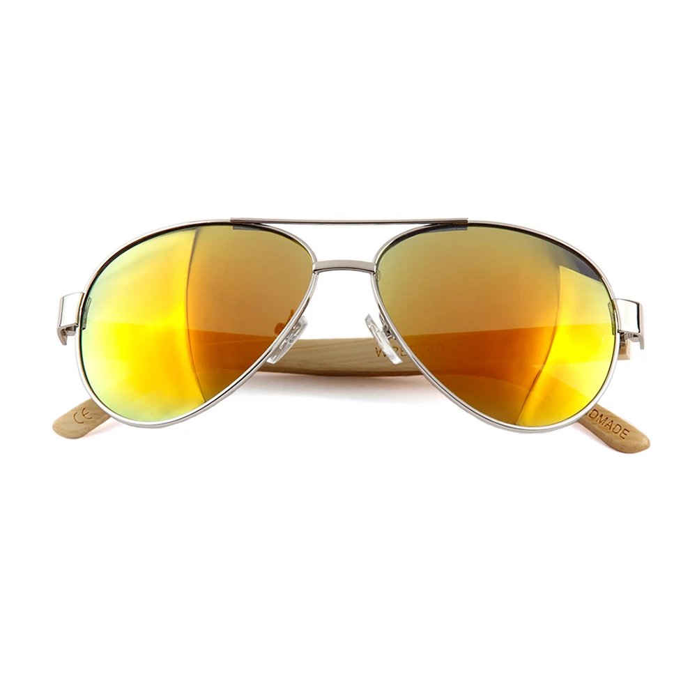 Серебряная рамка бамбука руки с UV400 защиты объектива металлический шарнир