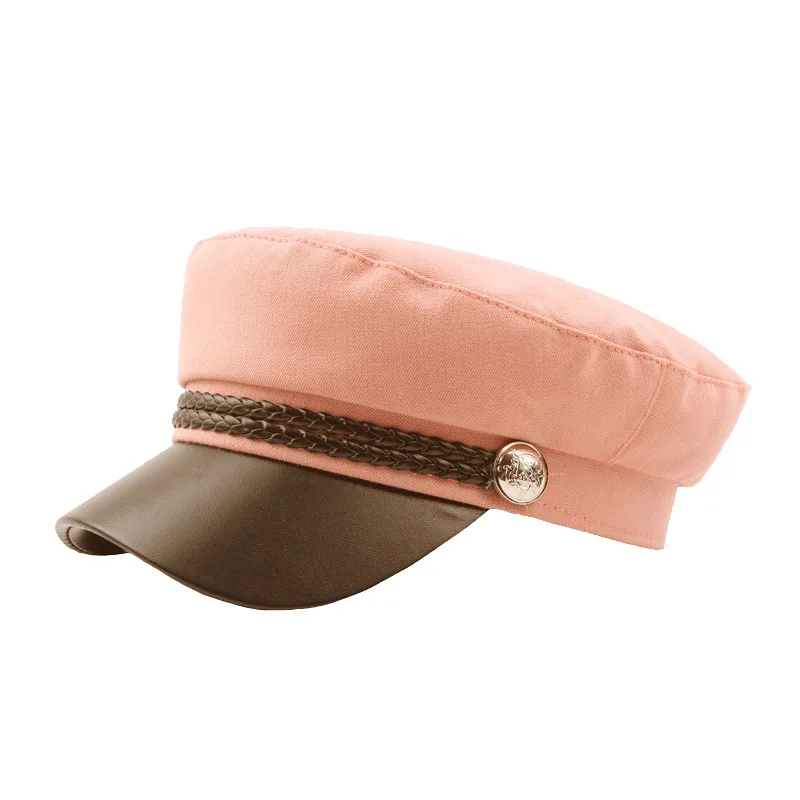 Военная шляпа, женские армейские шапки, кепки моряка, моряка gorro marinero militar, темно-синяя шляпа, кожаный козырек, Черная кепка с плоским верхом - Цвет: pink