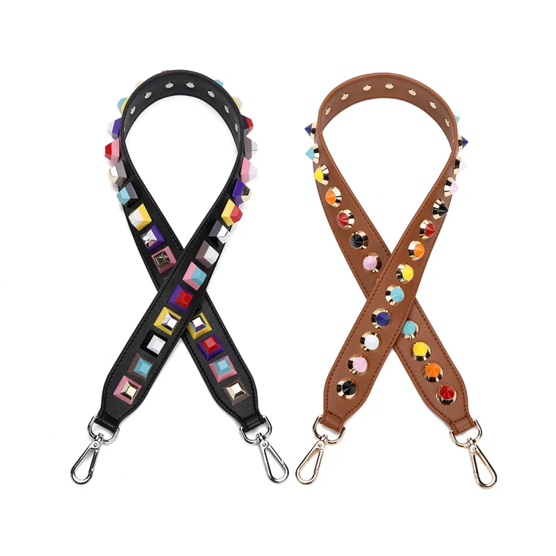 Женская сумка с заклепками широкий двусторонний ремень из натуральной кожи