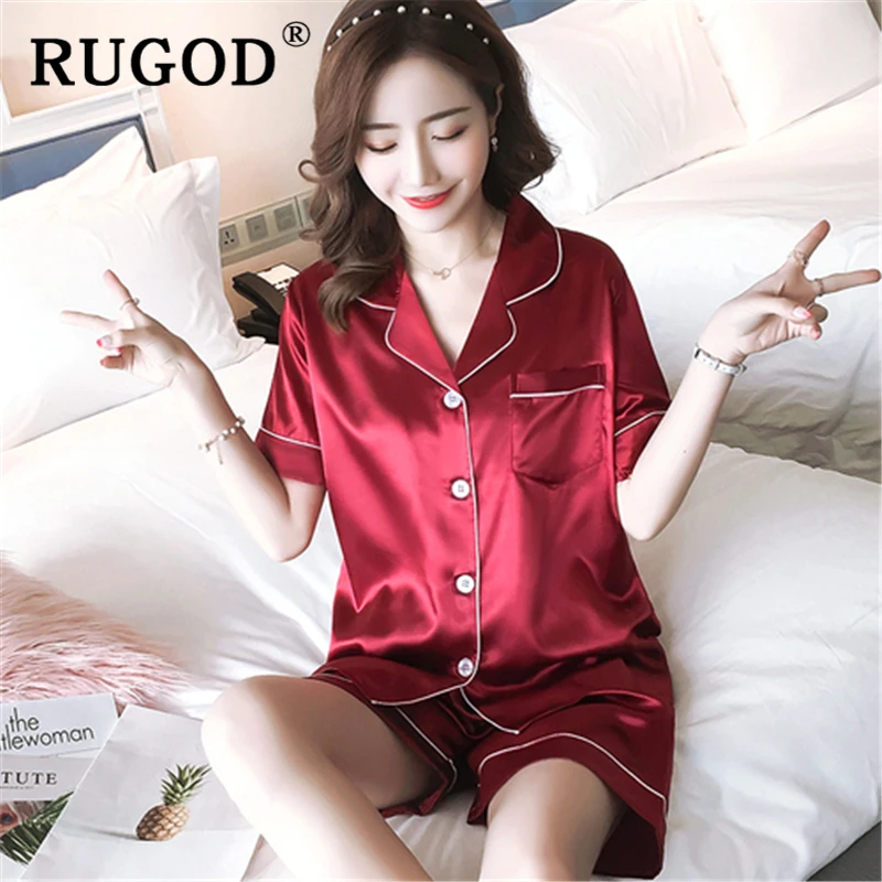 Женский Шелковый пижамный комплект RUGOD Mutil повседневный однотонный из 2 предметов