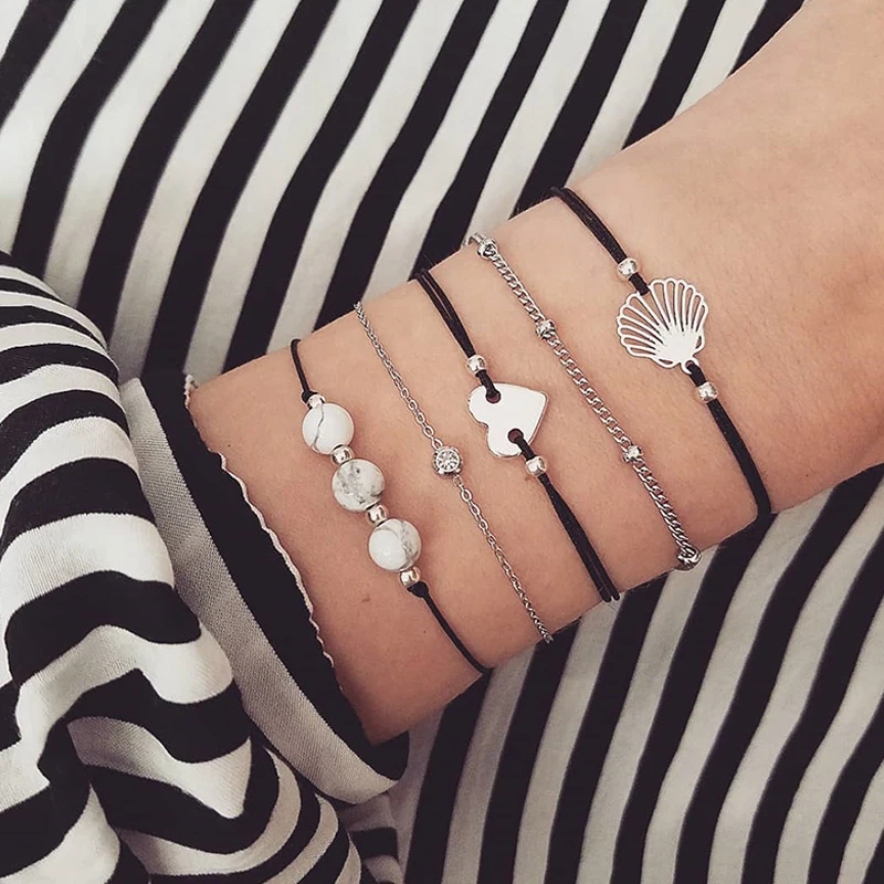 5 шт./компл. в богемном стиле Женские многослойные полые оболочки сердце из бисера