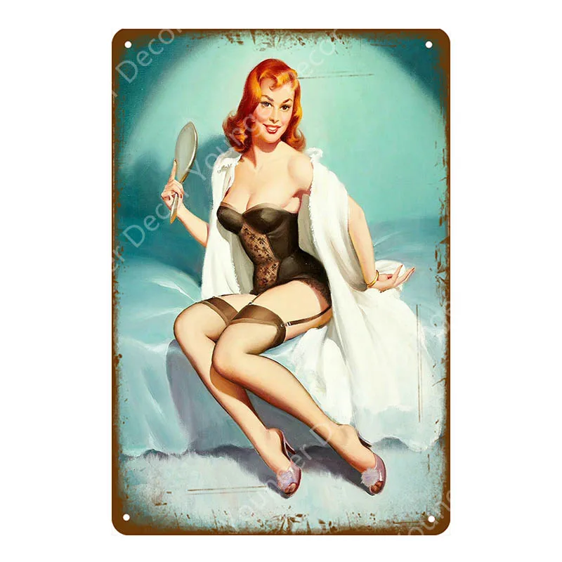 Постер для девушки Pin Up металлический плакат жестяные знаки винтажное