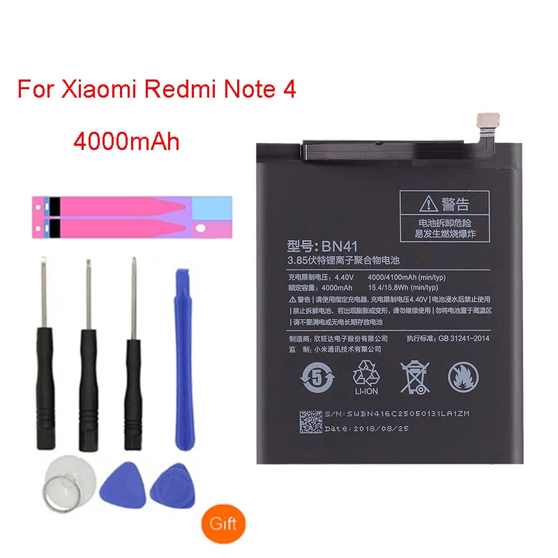 QrxPower оригинальный BN41 запасная батарея для Xiaomi Redmi Note 4 реальная емкость 4000 мАч