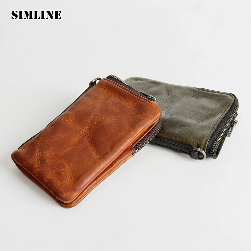 Мужской винтажный бумажник SIMLINE роскошный брендовый короткий кошелек из
