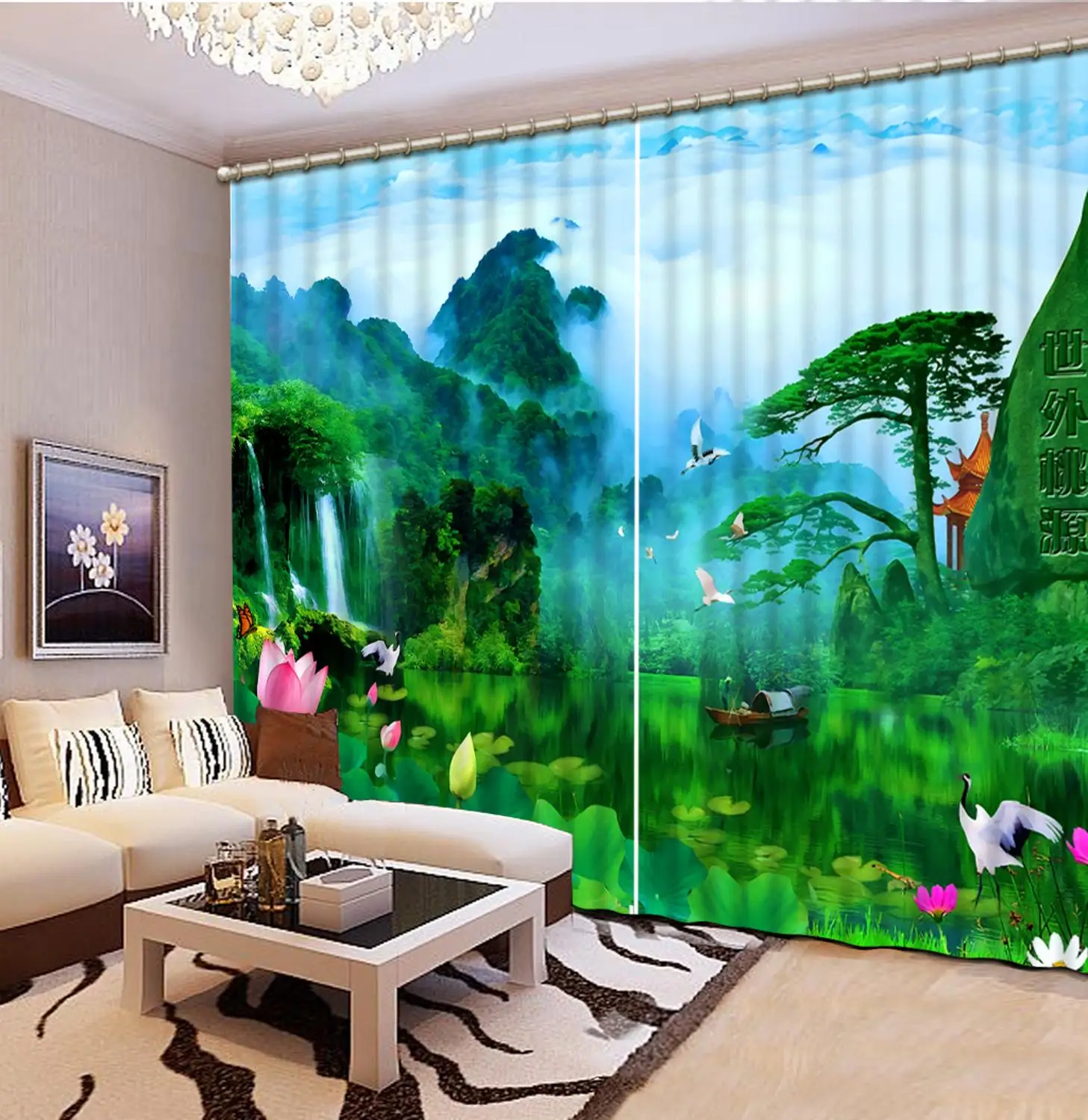 

3D curtains Lotus scenery window curtain living room bedroom window curtain