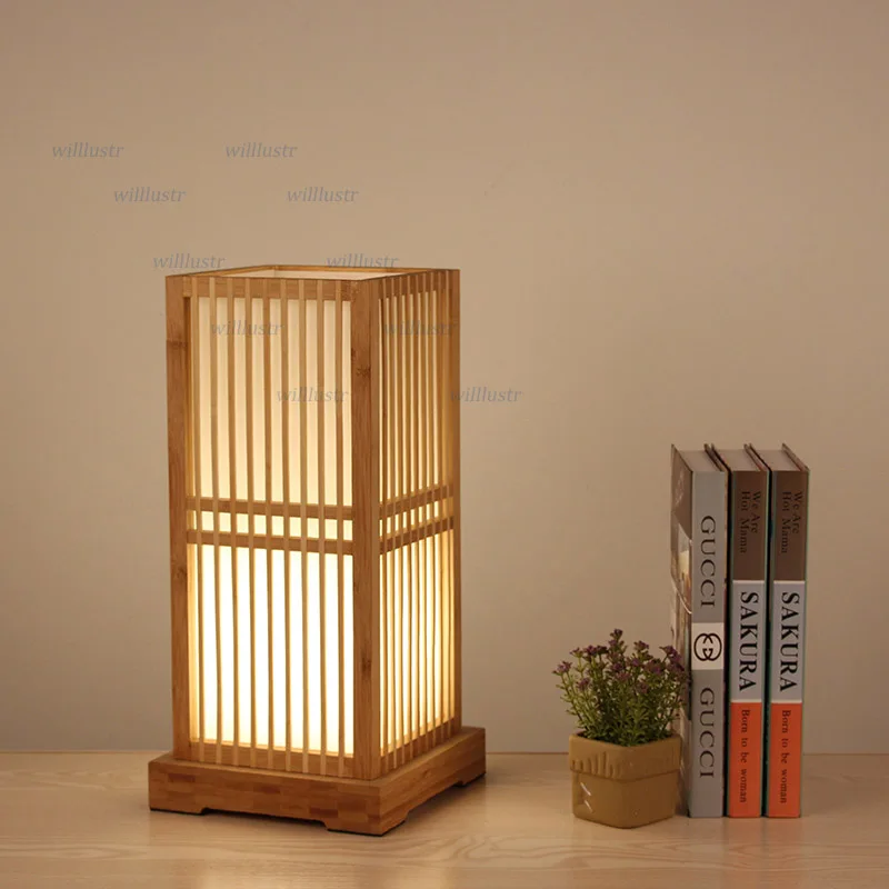 

Handmade Bamboo Table Lamp Desk Light Hotel Cafe Bistro Bar Restaurant Sitting Room Bedside Creative Japan Style Wood Lighting