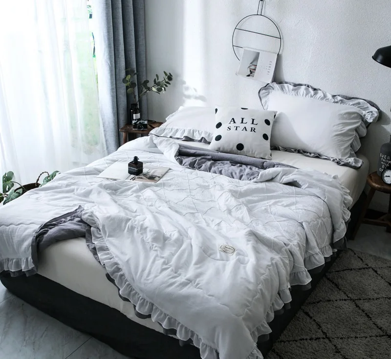 Клетчатое одеяло с оборками летняя наволочка покрывало домашний текстиль