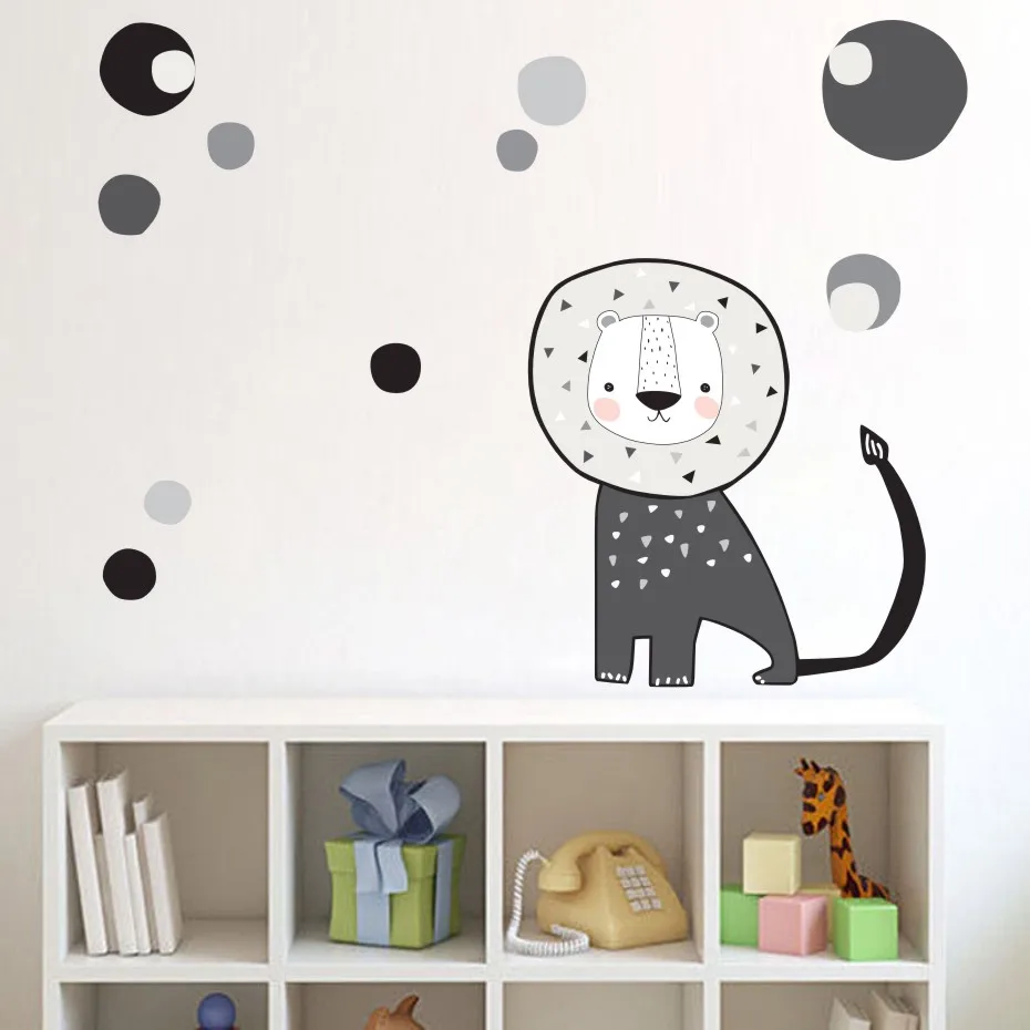 Мультяшные животные Лев в горошек стикер на стену для Nureary детские комнаты Diy
