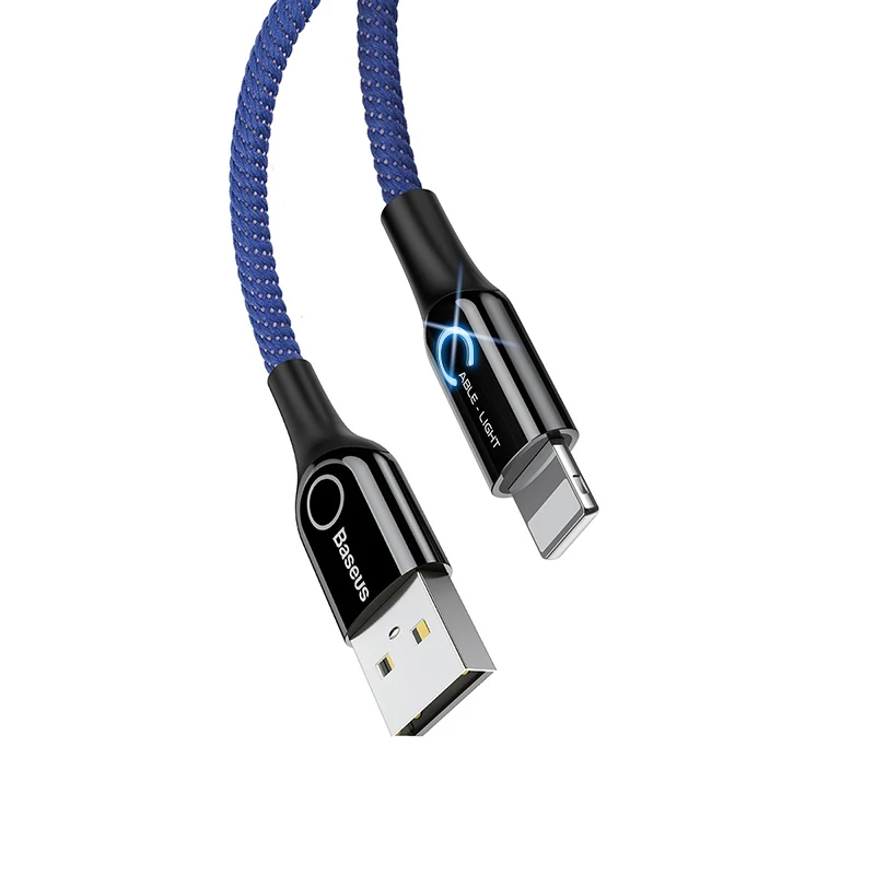 Blue Usb-кабель Baseus с автоматическим отключением для iPhone X Xs Max Xr 8 7 6 2.4A, кабель для быстрой зарядки и синхронизации данных, светодиодный usb-шнур - Цвет: Blue