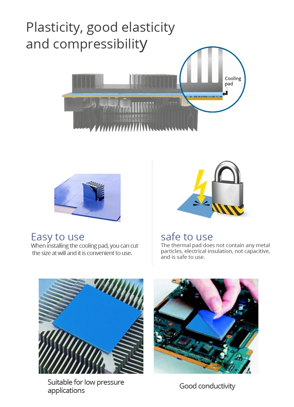 TISHRIC Computer PC Fan heatsink Heat Sink Cooling Cooler GPU CPU Thermal Pads 1mm Conductive Silicone Pad