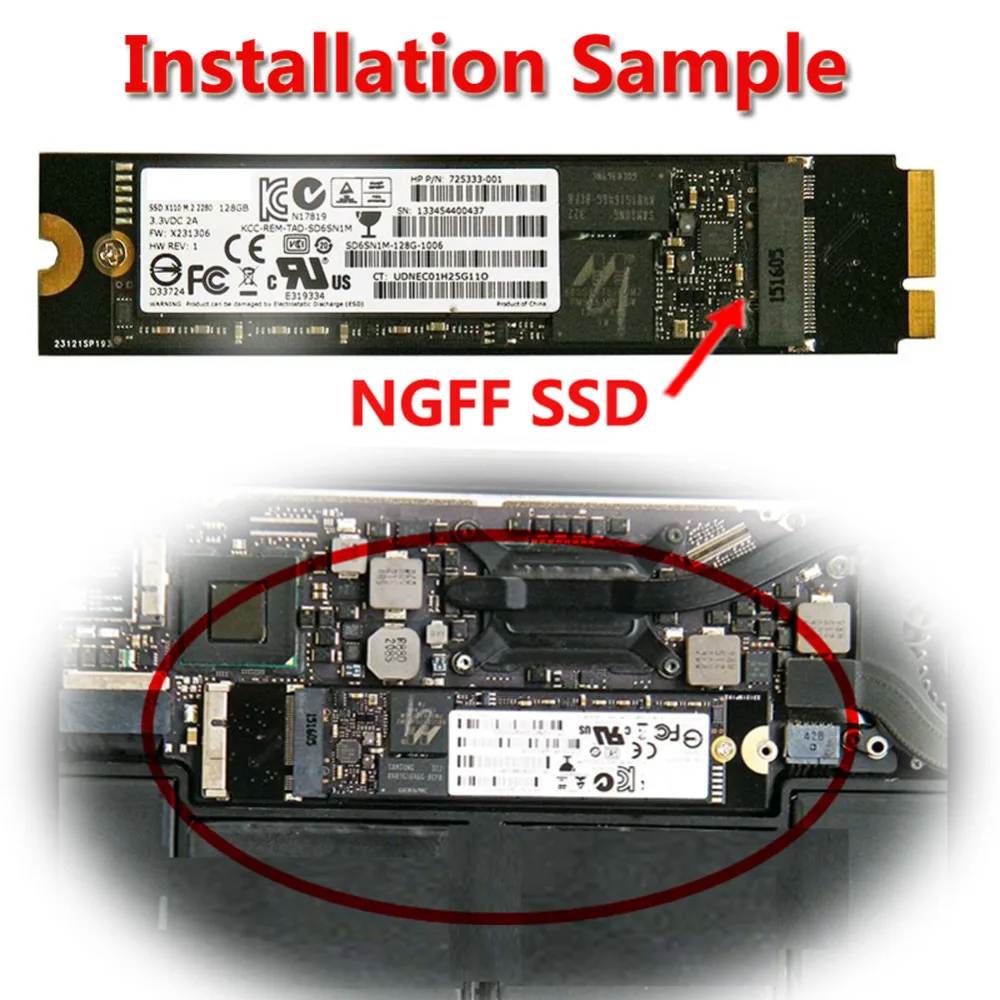 M.2 (NGFF) SSD на 18 Pin адаптер Коннектор для 2010 2011 MACBOOK Air высокое качество без драйверов