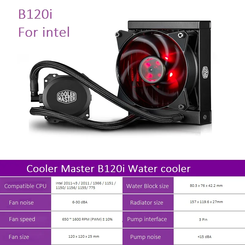 Кулер Cooler Master B120 B240 CPU кулер для воды 120 мм красный светодиод тихий вентилятор для Intel 1155 1156 2011 2066 AMD AM4 AM3 CPU жидкостное охлаждение - Цвет лезвия: B120i