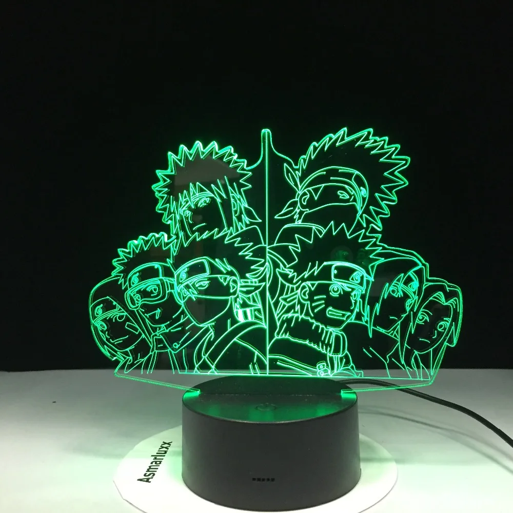 СВЕТОДИОДНЫЙ 3D светильник Naruto Team Kakashi Minato Sasuke ObitoNight 7 меняющихся цветов домашний