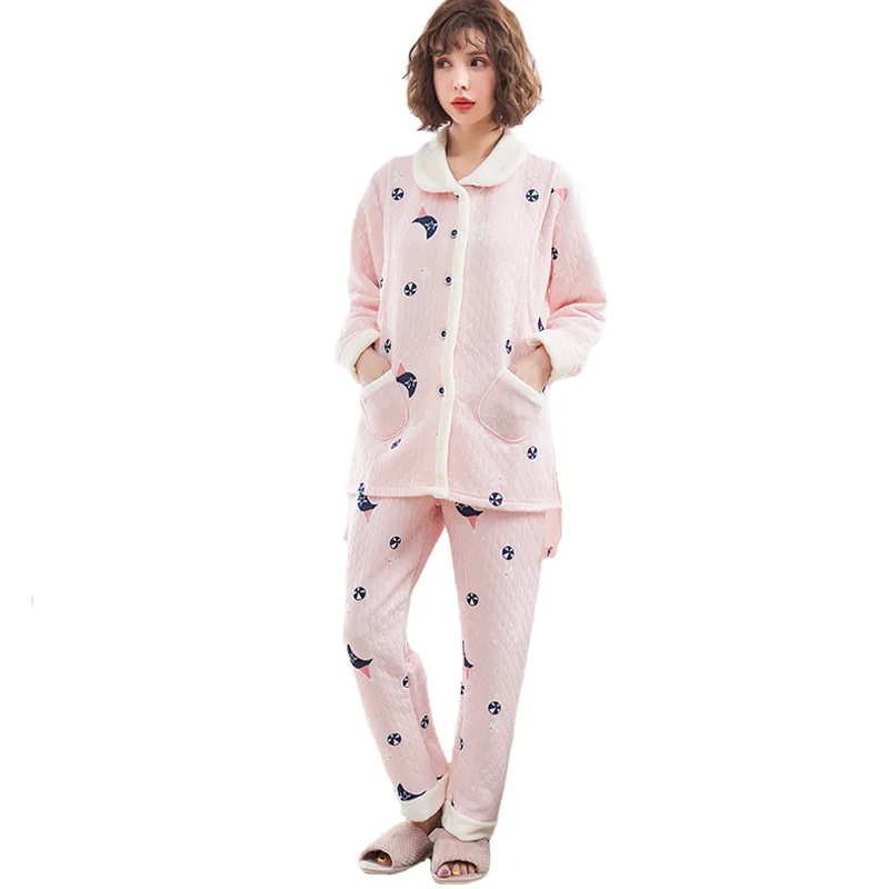 

Postpartum Women Cotton Pajamas Long Sleeve Maternity Cardigan+Trousers Pregnant Nursing Sleepwear Turn-down Collar Nightgown