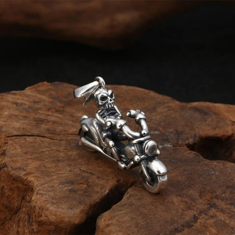 2019 Hiphop Punk Skull Motorcycle Pendant 100% 925 Sterling Silver Men Women Necklace Jewelry making sieraden maken P32 | Украшения и