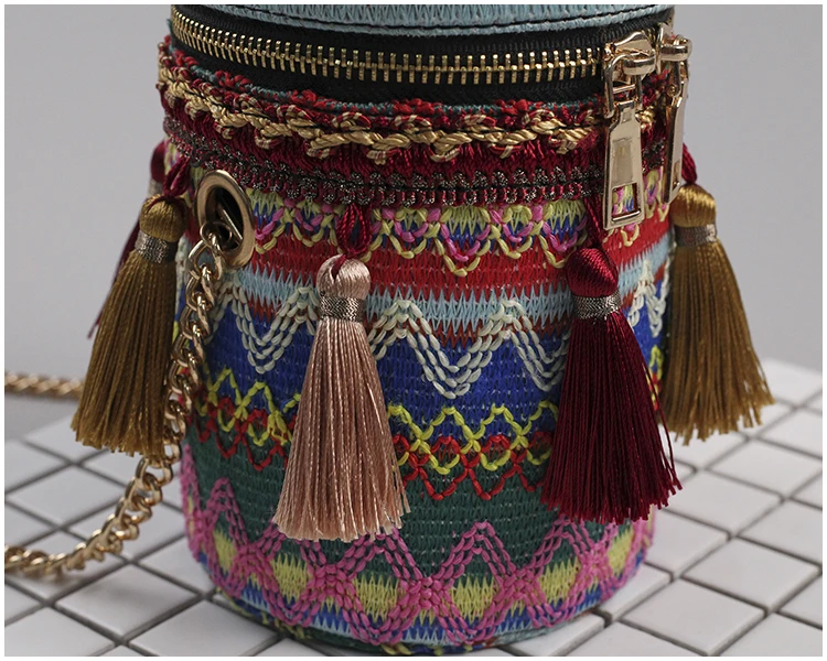 Boho плетеные этнические сумки с кисточками в форме бочонка 2020 верхними ручками