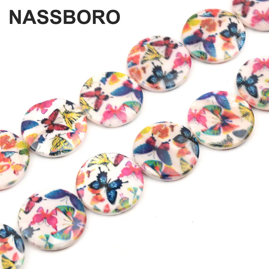 18pcs 20mm Round Shape Two Sides Printed Flowers Shell Beads Loose For Jewelry Making Bracelet Necklace DIY Handmade | Украшения и