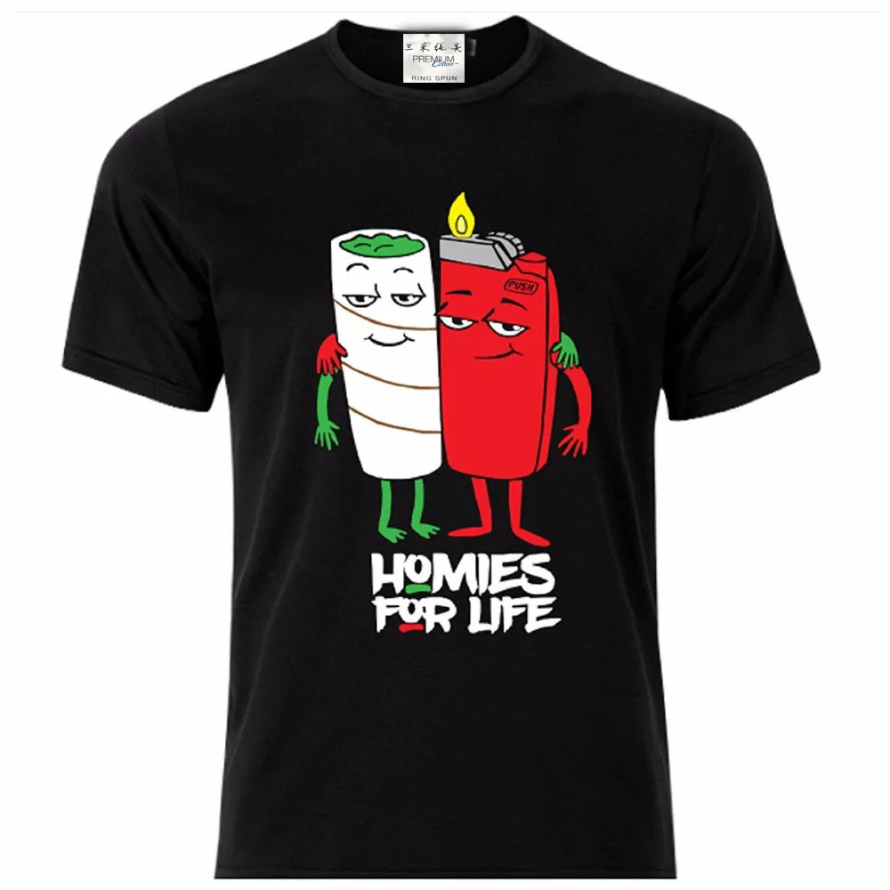 

2019 Summer High Quality Men's street style men Homies For Life T Shirt Color Black funny weed humor pot graphic teegraphic tee