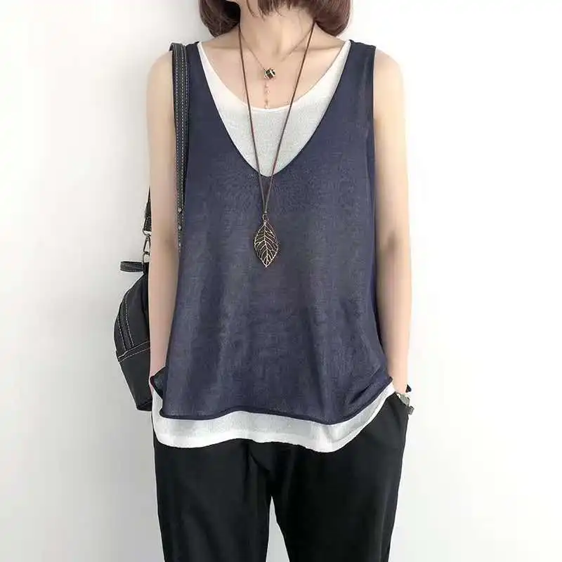 Shuchan льняные Лоскутные свободные майки повседневные модные высококачественные
