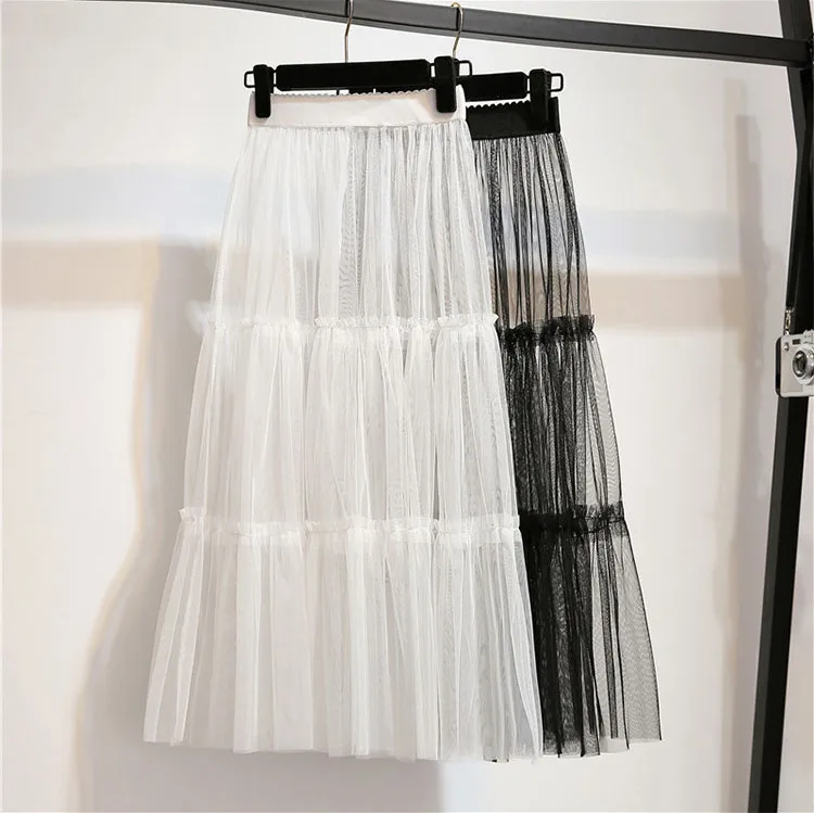 Женская длинная сетчатая юбка D137 летняя повседневная прозрачная эластичная с