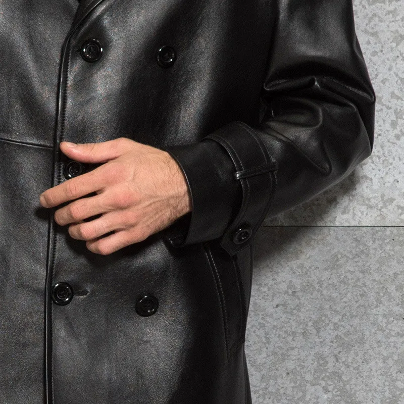 Pudi мужская куртка из натуральной кожи овчины черная осенне зимняя кожаная пальто