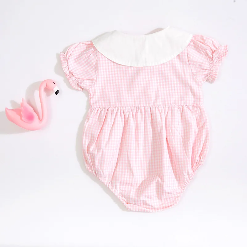Baby Girl's Short Sleeve Plaids Design 100% Cotton Casual Pink Rompers Triangle Spring Summer Bebi Set | Детская одежда и
