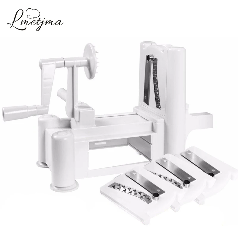 LMETJMA Veggie Spiralizer овощерезка с 3 лезвиями из нержавеющей стали ручной Овощной спиральный слайсер Терка инструменты LK0915A