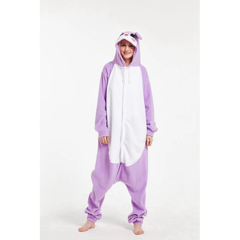Фиолетовый кролик животных пижамы Onesie с капюшоном для взрослых Для женщин мужчин
