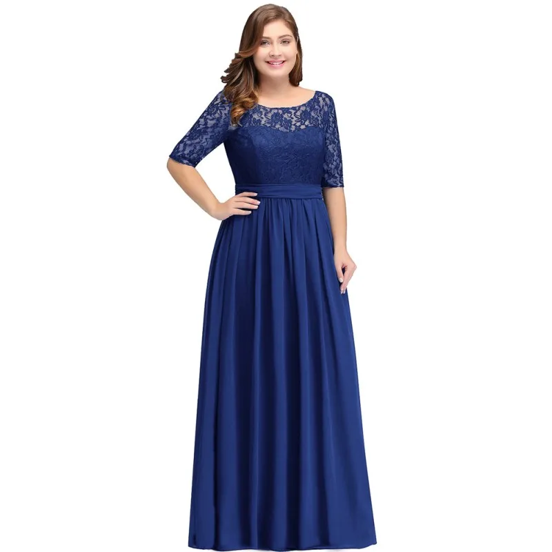 Royal Blue Шифон размера плюс длинные платья для выпускного вечера Совок Половина рукава без спинки платье для выпускного вечера vestidos de gala - Цвет: Royal Blue