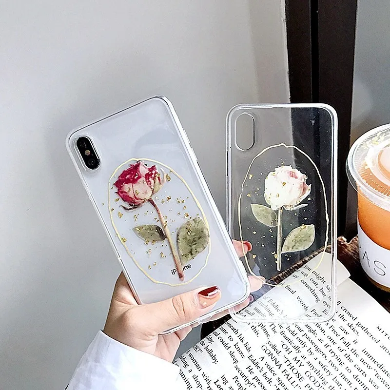 Gold Foil Rose Flower Phone Cases For iphone X Case XS Max XR 7 6 6S 8 Plus Glitter Gloss Floral Transparent Soft TPU Back Cover | Мобильные