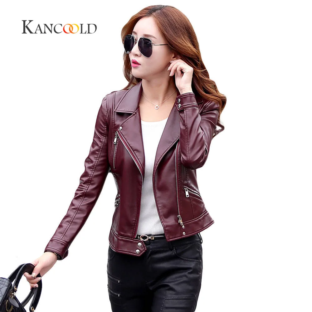 KANCOOLD 2017 Schwarz Plus GroBe Mode Herbst Winter Frauen Leder Mantel Weibliche Dunne Kurze Lederjacke oberbekleidung Oct4|leder mantel| |