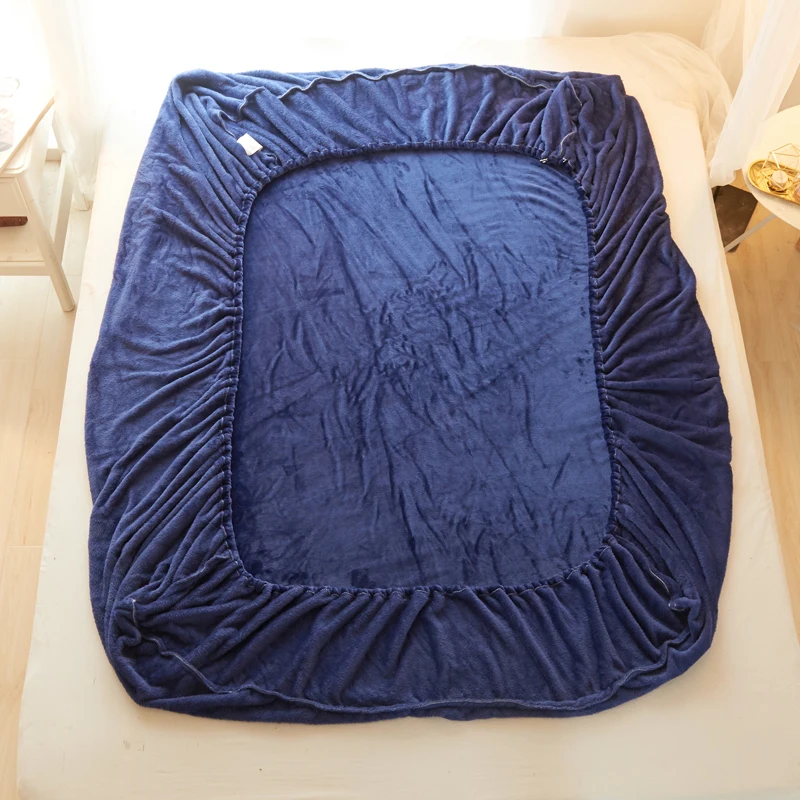 Темно синий сплошной цвет фланелевая ткань 3 шт простыня с наволочкой постельное