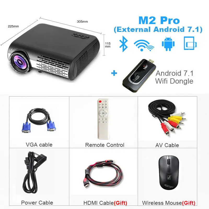 M2 Pro VIVICINE 1080p HD проектор, опция Android 7,1 WiFi Bluetooth домашний кинотеатр светодиодный проектор для видеоигр проектор 5500 люмен проэкторы - Цвет: M2 Pro