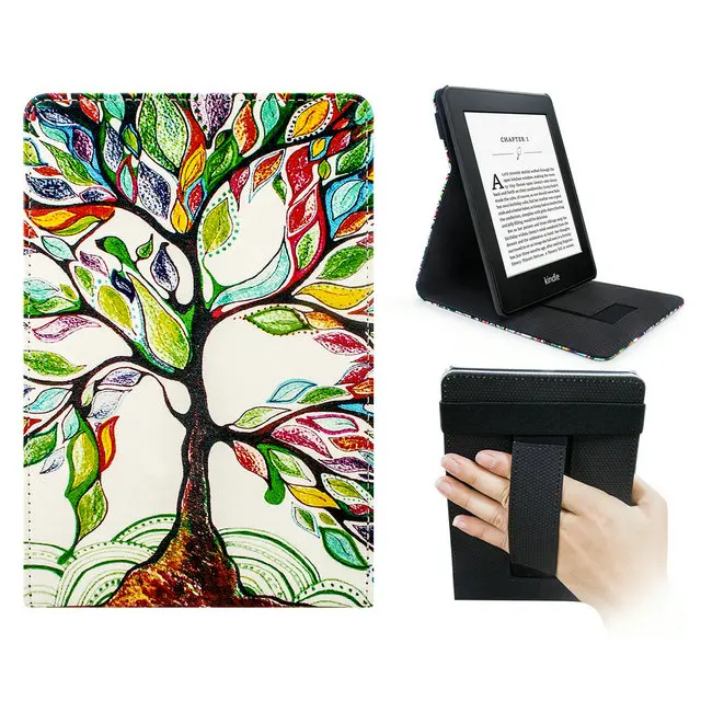 Lucky Tree Чехол-подставка для Kindle Paperwhite-защитный чехол для Kindle Paperwhite вертикальный откидной Чехол с функцией автоматического пробуждения/сна с ремешком на руку - Цвет: Lucky Tree